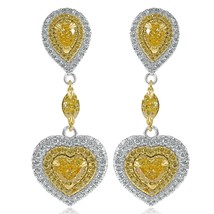 Art Deco Design 3.00 CT Heart Fancy Yellow Diamond Drop Earrings 18k White Gold - £5,414.02 GBP