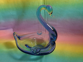 Blue Art Glass Swan Ashtray 5&quot; H - £11.69 GBP
