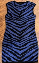 Express Women&#39;s Zebra Print High Neck Mini Sweater Dress Black &amp; Blue Large - £11.76 GBP