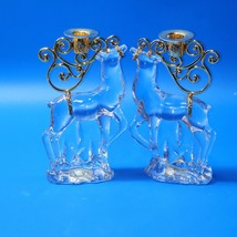 Gorham Crystal Reindeer Taper Candle Holders - Matched Pair, With Original Boxes - £74.97 GBP