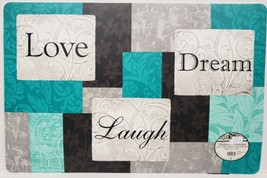 Set of 3 Same Printed Vinyl/Foam Back Placemats (12&quot;x18&quot;) LOVE LAUGH DREAM 23,BH - £12.55 GBP