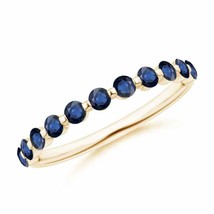 ANGARA Floating Round Sapphire Semi Eternity Wedding Band for Her in 14K Gold - £411.75 GBP