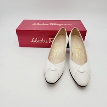 Vtg Salvatore Ferragamo Women’s Leather Shoes Croc Heel Toe White Sz 6.5... - $46.74