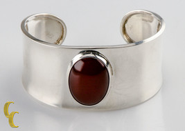 Sterling Silver Mexico .925 Polished Cuff Bracelet Red Stone Gift - $180.87