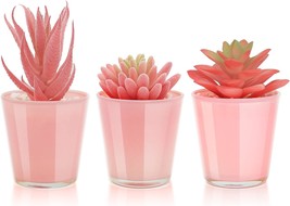 Rose Pink Faux Succulents in Ceramic Pot Artificial Succulents Plants Potted for - £24.05 GBP