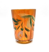 Vintage Carnival Glass Cup Iridescent Tumbler Water Marigold Orange Hand painted - £29.44 GBP