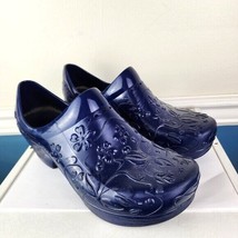 Dansko Profession Arabesque Blue Clogs Scroll Patent Shoes Sz 40 Slip Resistant - £34.13 GBP