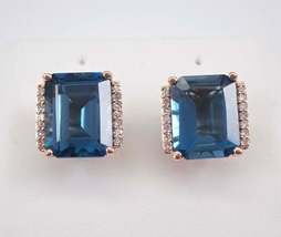 4Ct Emerald Cut London Blue Topaz Women&#39;s Halo Stud Earring 14K Rose Gold Finish - £78.53 GBP
