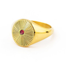 Gold Sun Ruby Signet Ring, Hand Carved Sun Signet Ring, Natural Ruby Ring - £1,140.04 GBP