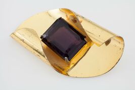 Coro Vermeil Modernist Sterling Silver Gold Plated Brooch w/ Quartz Accent - $213.58