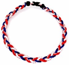 Red White Navy Blue Baseball Stitch 3 Rope Tornado Twist Braid Necklace 18&quot; 20&quot; - £8.03 GBP