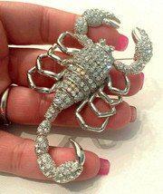 Large Silver Tone Rhinestone Pave Scorpion Bug Insect Shoulder Brooch Pi... - £39.41 GBP