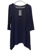 LBisse Tunic Top Shirt Blouse Size Medium Sparkling Black &amp; Blue Shark bite Hem - £19.77 GBP
