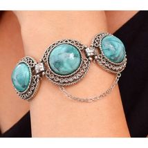 VTG 1960s Mod Turquoise Swirl Cabochon Link Bracelet Silver Tone 8.5 - $34.60