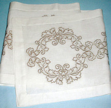 Sferra Gold Floral Embroidered Table Runner Festival White Linen 15x90&quot; New - £42.88 GBP