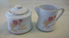 50TH Anniversary Sugar &amp; Creamer Set, Romantic Rose From Japan, White With Gold - £31.96 GBP