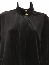 Laura Ashley Petite PM Black Velvet Velour Warm-Up Jacket Brass Snaps - $29.89