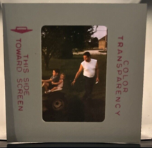 35mm Color Transparency Slide 1960s Kids on Mower with Man Standing - $3.50