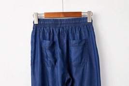 Dark Blue Denim CROP PANTS Drawstring Elastic Waisted Crop HAREM PANTS Trousers image 5