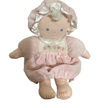 Carters Plush Stuffed Toy Baby Doll With Pink Dress And Hat Blue Eyes Soft 10 in - $18.81