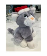 Gray Cat Plush Stuffed Animal with Santa Hat Christmas Holiday Gift Toy New - €16,38 EUR