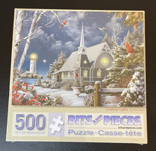Bits &amp; Pieces 500 Piece Guiding Lights Jigsaw Puzzle Winter Church Lighthouse - £13.32 GBP