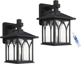 2 Pack Dusk to Dawn Solar Wall Lanterns Solar Porch Light Warm White with Remote - £59.78 GBP
