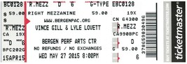 Vince Gill Lyle Lovett Ticket Stub Maggio 27 2015 Bergen Performante Art... - £27.75 GBP