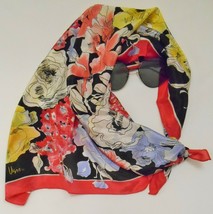 VERA NEUMANN Vintage SCARF Square SILK Floral Artsy Black Red Yellow Blu... - £27.78 GBP