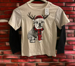 NWT Children&#39;s Place Christmas Top Size Small 5-6 Long Sleeve Dog Reindeer Shirt - £10.94 GBP