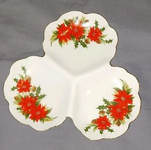 Vintage Christmas Enesco Bone China Divided Poinsettia Dish - $15.00
