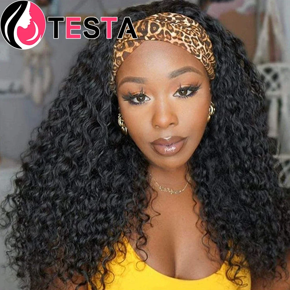 Headband Wigs Human Hair Deep Wave Wig For Women Without Glue None Lace Gluele - £36.40 GBP+