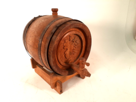 Vintage Carved Oak Wine or Spirits Cask on Stand, Very Nice! Functional - £35.68 GBP