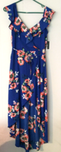 By &amp;By dress size S blue with flower print v-neck lined slit New with Tags - £20.21 GBP