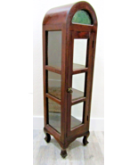 Antique French Dark Wood Domed Vitrine Cabinet with Top Green Panel - €683,79 EUR