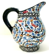 Red and Blue Floral Pitcher Nakkas Cini 8.5&quot; x 8&quot; Hand Painted Turkish NWT - $39.99