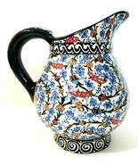 Red and Blue Floral Pitcher Nakkas Cini 8.5&quot; x 8&quot; Hand Painted Turkish NWT - $742.28 MXN
