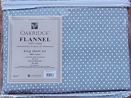 Oakridge ~ 4-Piece Set ~ King Size Flannel Sheets ~ Blue Polka Dot ~ 100% Cotton - £60.08 GBP