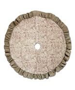Christmas Greetings on Beige Tree Skirt 54 inch with Faux Burlap Trim - $27.15 CAD