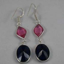 925 Argent Sterling Verre Bleu Rose Quartz Pierre Précieuse Main Boucles - £26.33 GBP