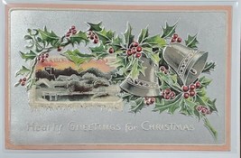 Christmas Shimmering Silver Bells Pink Border c1910 Atlanta NY Postcard T8 - $7.95