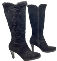 Women’s Size 7 Black Suede Faux Fur Lined Knee High Stiletto Boots St John’s Bay - £19.64 GBP