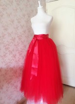 Red Tulle Maxi Skirt Outfit Women Custom Plus Size Floor Length Tulle Skirt image 2