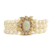 Vintage 1950s Multi Strand Pearl Opal Diamond Bracelet 14K Yellow Gold, ... - £2,388.54 GBP