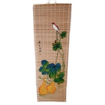 Vintage Bamboo Scroll Painted Bird Floral Flowers Fruits Wall Hanging 36... - £9.28 GBP
