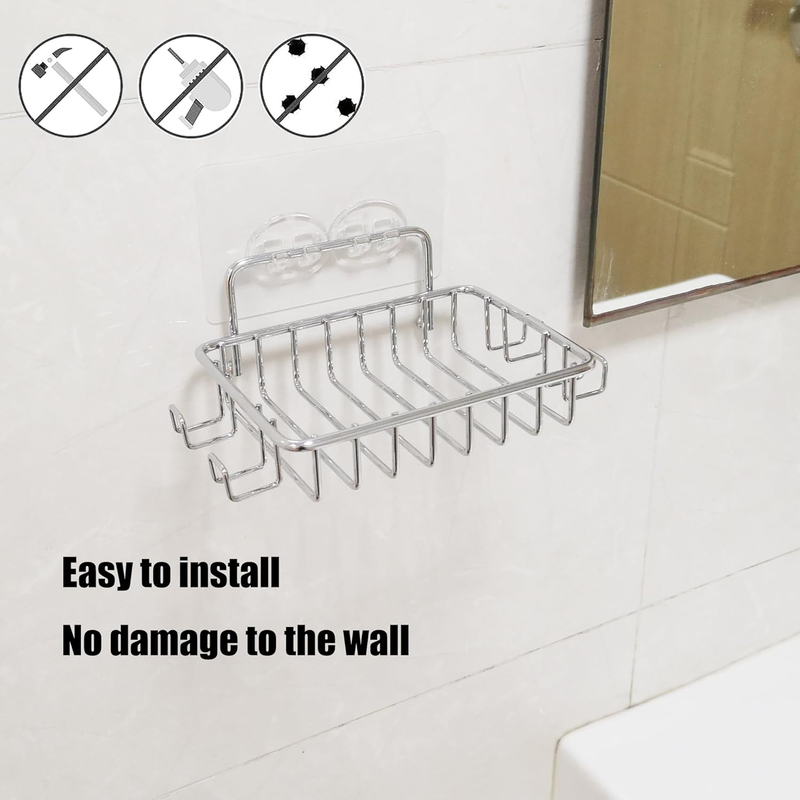 Soap Dish Holder for Shower with 4 Hooks, 2 Pack Stainless Steel Soap Dish for B Item image 6