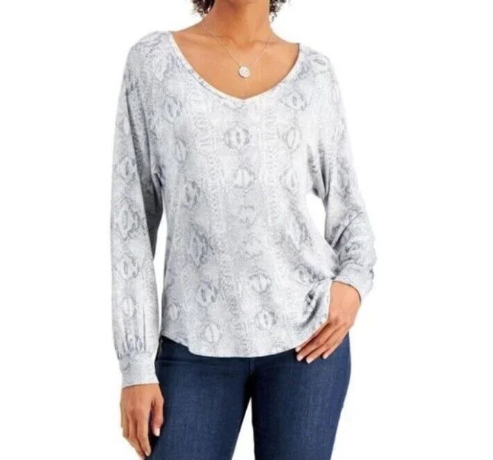 Willow Drive Womens XS Grey Python Printed V Neck 3/4 Sleeve Top NWT BR49 - $7.53