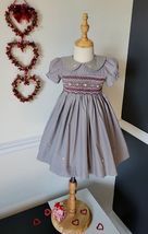 Gray Smocked Embroidered Baby Girl Dress. Toddler Girls Smocking Birthday Dress. - £30.83 GBP