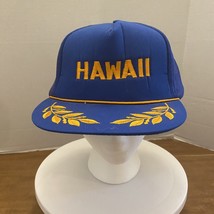 Vintage 80s Hawaii Blue with Yellow Leaves Trucker Hat Snapback Mesh Foam Rope - £7.08 GBP