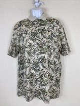 Izod Golf Men Size M Beige/Green Floral Leaves Polo Shirt Short Sleeve - $6.61